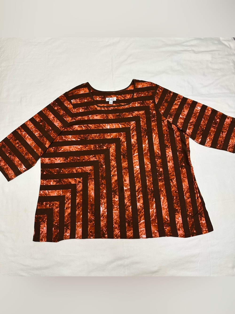 Denim & Co. Rust Orange & Brown Striped Women's 3/4 Sleeve Top